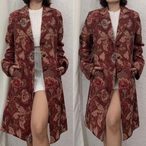 CAbi Jacobean Floral Brocade Tapestry Coat-Size 14
